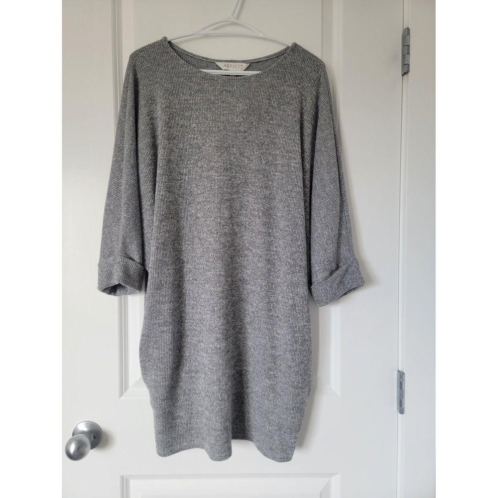 APRICOT Gray Ribbed Knit Tunic Sweater